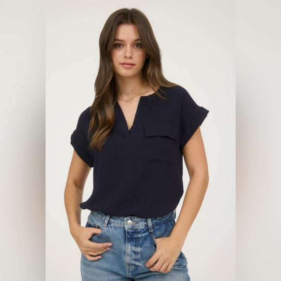 SPLIT NECK WITH BACK BUTTONS TOP