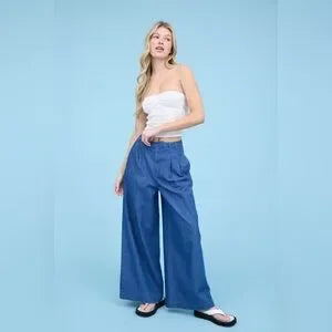CHAMBRAY WIDE LEG PANTS