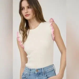 RUFFLE SLEEVE LIGHT SWEATER