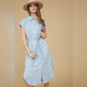 STRIPED CHAMBRAY DRESS