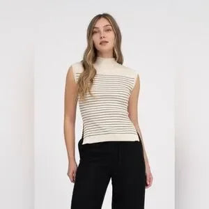 STRIPE MOCK NECK SWEATER