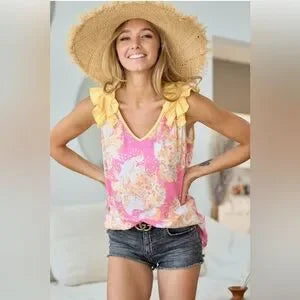 PINK RUFFLE PATTERN TANK